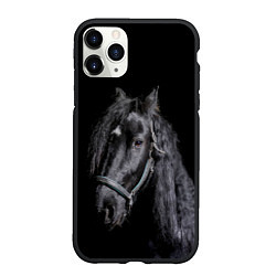 Чехол iPhone 11 Pro матовый Лошадь на черном фоне