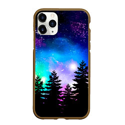 Чехол iPhone 11 Pro матовый Космический лес, елки и звезды