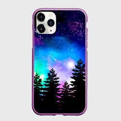 Чехол iPhone 11 Pro матовый Космический лес, елки и звезды