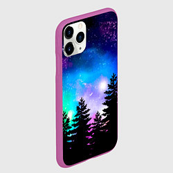 Чехол iPhone 11 Pro матовый Космический лес, елки и звезды, цвет: 3D-фиолетовый — фото 2
