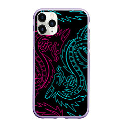 Чехол iPhone 11 Pro матовый НЕОНОВЫЕ ДРАКОНЫ NEON DRAGON