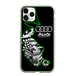 Чехол iPhone 11 Pro матовый Audi quattro череп, цвет: 3D-салатовый