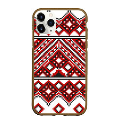 Чехол iPhone 11 Pro матовый Русский узор, геометрическая вышивка