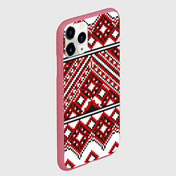 Чехол iPhone 11 Pro матовый Русский узор, геометрическая вышивка, цвет: 3D-малиновый — фото 2