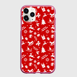 Чехол iPhone 11 Pro матовый НОВОГОДНИЙ УЗОР КРАСНО БЕЛЫЙ