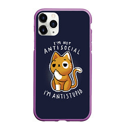 Чехол iPhone 11 Pro матовый I am not antisocial, I AM ANTISTUPID, цвет: 3D-фиолетовый