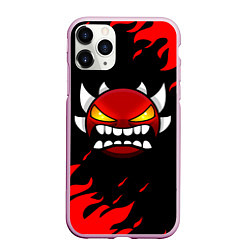 Чехол iPhone 11 Pro матовый Geometry Dash: Demon Red Fire, цвет: 3D-розовый