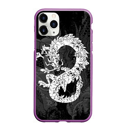 Чехол iPhone 11 Pro матовый Белый Дракон Гранж White Dragon