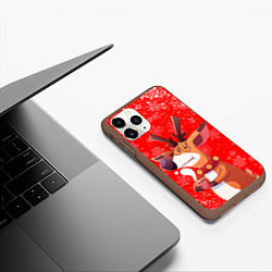 Чехол iPhone 11 Pro матовый НОВОГОДНИЙ ОЛЕНЬ И ЧАШКА КОФЕ, цвет: 3D-коричневый — фото 2