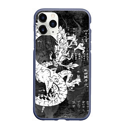 Чехол iPhone 11 Pro матовый ЧБ Японский Дракон Dragon Иероглифы, цвет: 3D-серый