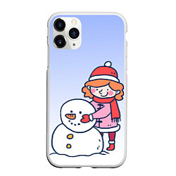 Чехол iPhone 11 Pro матовый Девочка лепит снеговика, цвет: 3D-белый