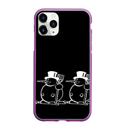 Чехол iPhone 11 Pro матовый Снеговик на черном фоне, цвет: 3D-фиолетовый