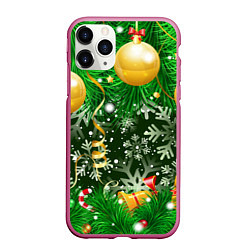 Чехол iPhone 11 Pro матовый Новогоднее Настроение Елка, цвет: 3D-малиновый