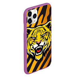 Чехол iPhone 11 Pro матовый Рычащий тигр голова, цвет: 3D-фиолетовый — фото 2