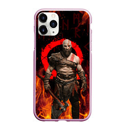 Чехол iPhone 11 Pro матовый GOD OF WAR РАГНАРЁК, КРАТОС В ОГНЕ, цвет: 3D-розовый