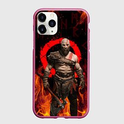 Чехол iPhone 11 Pro матовый GOD OF WAR РАГНАРЁК, КРАТОС В ОГНЕ