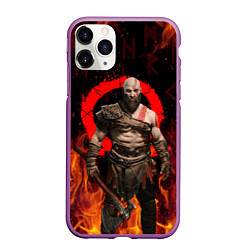 Чехол iPhone 11 Pro матовый GOD OF WAR РАГНАРЁК, КРАТОС В ОГНЕ, цвет: 3D-фиолетовый