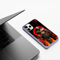 Чехол iPhone 11 Pro матовый GOD OF WAR РАГНАРЁК, КРАТОС В ОГНЕ, цвет: 3D-светло-сиреневый — фото 2