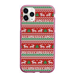 Чехол iPhone 11 Pro матовый Deer Christmas Pattern, цвет: 3D-малиновый
