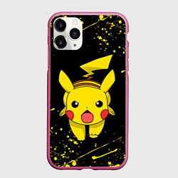 Чехол iPhone 11 Pro матовый ПИКАЧУ БРЫЗГИ КРАСОК, цвет: 3D-малиновый