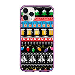 Чехол iPhone 11 Pro матовый Новогодний пивной узор, цвет: 3D-фиолетовый