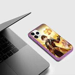 Чехол iPhone 11 Pro матовый Zhongli Order, цвет: 3D-фиолетовый — фото 2
