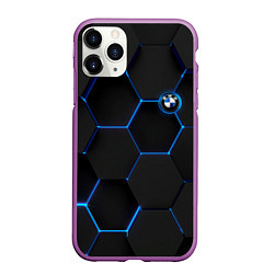 Чехол iPhone 11 Pro матовый BMW blue neon theme, цвет: 3D-фиолетовый