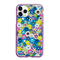 Чехол iPhone 11 Pro матовый Takashi Murakami Улыбающиеся цветы