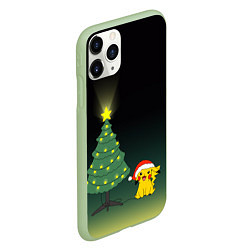 Чехол iPhone 11 Pro матовый Пикачу с Ёлкой, цвет: 3D-салатовый — фото 2