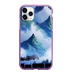 Чехол iPhone 11 Pro матовый Поезд в горах, цвет: 3D-фиолетовый