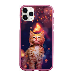 Чехол iPhone 11 Pro матовый РЫЖИЙ КОТ И БАБОЧКА