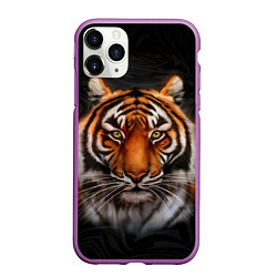 Чехол iPhone 11 Pro матовый Реалистичный тигр Realistic Tiger, цвет: 3D-фиолетовый