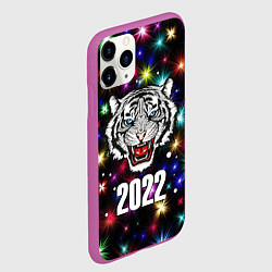 Чехол iPhone 11 Pro матовый БЕЛЫЙ ТИГР 2022 И НОВОГОДНИЕ ОГНИ, цвет: 3D-фиолетовый — фото 2