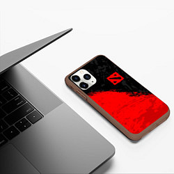 Чехол iPhone 11 Pro матовый DOTA 2 RED LOGO, БРЫЗГИ КРАСОК, цвет: 3D-коричневый — фото 2