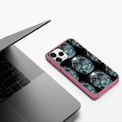 Чехол iPhone 11 Pro матовый Skulls pattern 2028, цвет: 3D-малиновый — фото 2