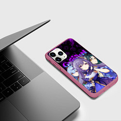 Чехол iPhone 11 Pro матовый GENSHIN IMPACT ГЕРОИНИ В НЕОНОВОМ ОГНЕ NEON FIRE, цвет: 3D-малиновый — фото 2