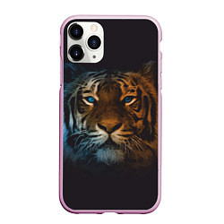Чехол iPhone 11 Pro матовый Тигр с голубыми глазами, цвет: 3D-розовый
