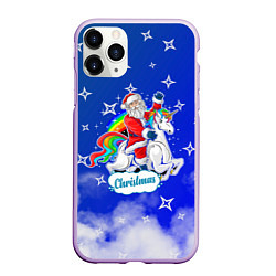 Чехол iPhone 11 Pro матовый Новогодний Санта с Единорогом, цвет: 3D-сиреневый