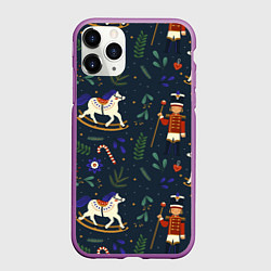 Чехол iPhone 11 Pro матовый Щелкунчик паттерн с лошадкой