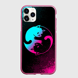 Чехол iPhone 11 Pro матовый ИНЬ ЯНЬ НЕОНОВЫЕ КОТИКИ, цвет: 3D-малиновый