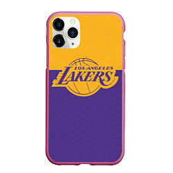 Чехол iPhone 11 Pro матовый LAKERS LINE HEXAGON SPORT, цвет: 3D-малиновый