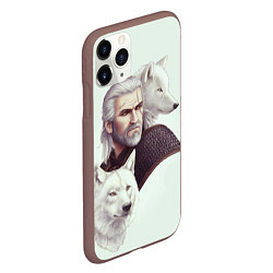 Чехол iPhone 11 Pro матовый Ведьмак и белые волки, цвет: 3D-коричневый — фото 2