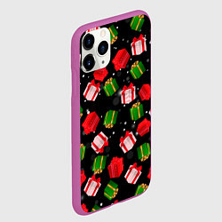 Чехол iPhone 11 Pro матовый Новогодние паттерн подарков, цвет: 3D-фиолетовый — фото 2