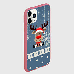Чехол iPhone 11 Pro матовый New Years Deer, цвет: 3D-малиновый — фото 2