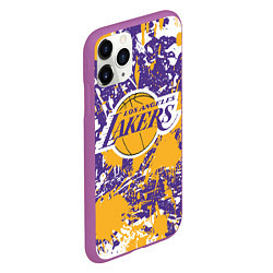 Чехол iPhone 11 Pro матовый LAKERS ФИРМЕННЫЕ ЦВЕТА БРЫЗГИ КРАСОК LA, цвет: 3D-фиолетовый — фото 2