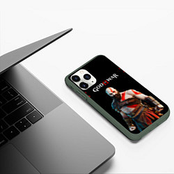 Чехол iPhone 11 Pro матовый God of War красные разводы, цвет: 3D-темно-зеленый — фото 2