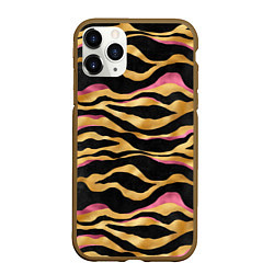 Чехол iPhone 11 Pro матовый Тигровый окрас Gold Pink, цвет: 3D-коричневый