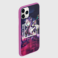 Чехол iPhone 11 Pro матовый Кэ Цин Keqing, Genshin Impact стиль киберпанк, цвет: 3D-фиолетовый — фото 2