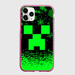 Чехол iPhone 11 Pro матовый НОВОГОДНИЙ КРИПЕР МАЙНКРАФТ ЗЕЛЁНЫЙ