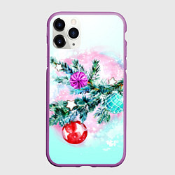 Чехол iPhone 11 Pro матовый Новогодние украшения Елочка, цвет: 3D-фиолетовый